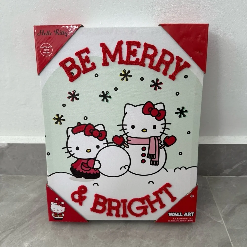 Hello Kitty Sanrio Be Merry & Bright Christmas Snowman Hanging Wall Decor Canvas